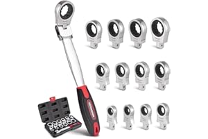 COTOUXKER Flex Head Ratcheting Wrench Set, 8-19mm Ratchet Wrench Set with Interchangeable Heads for Mechanic Repair