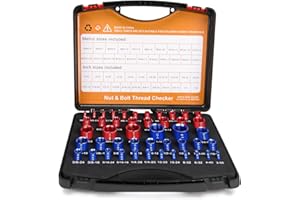 DJYIYEW Nut and Bolt Thread Checker - (Red & Blue 44 Gauges) Aluminum Bolt and Nut Identifier Gauge - SAE and Metric Nut Bolt Size Gauge - Nut and Bolt Measurement Tool with Engraved Identification