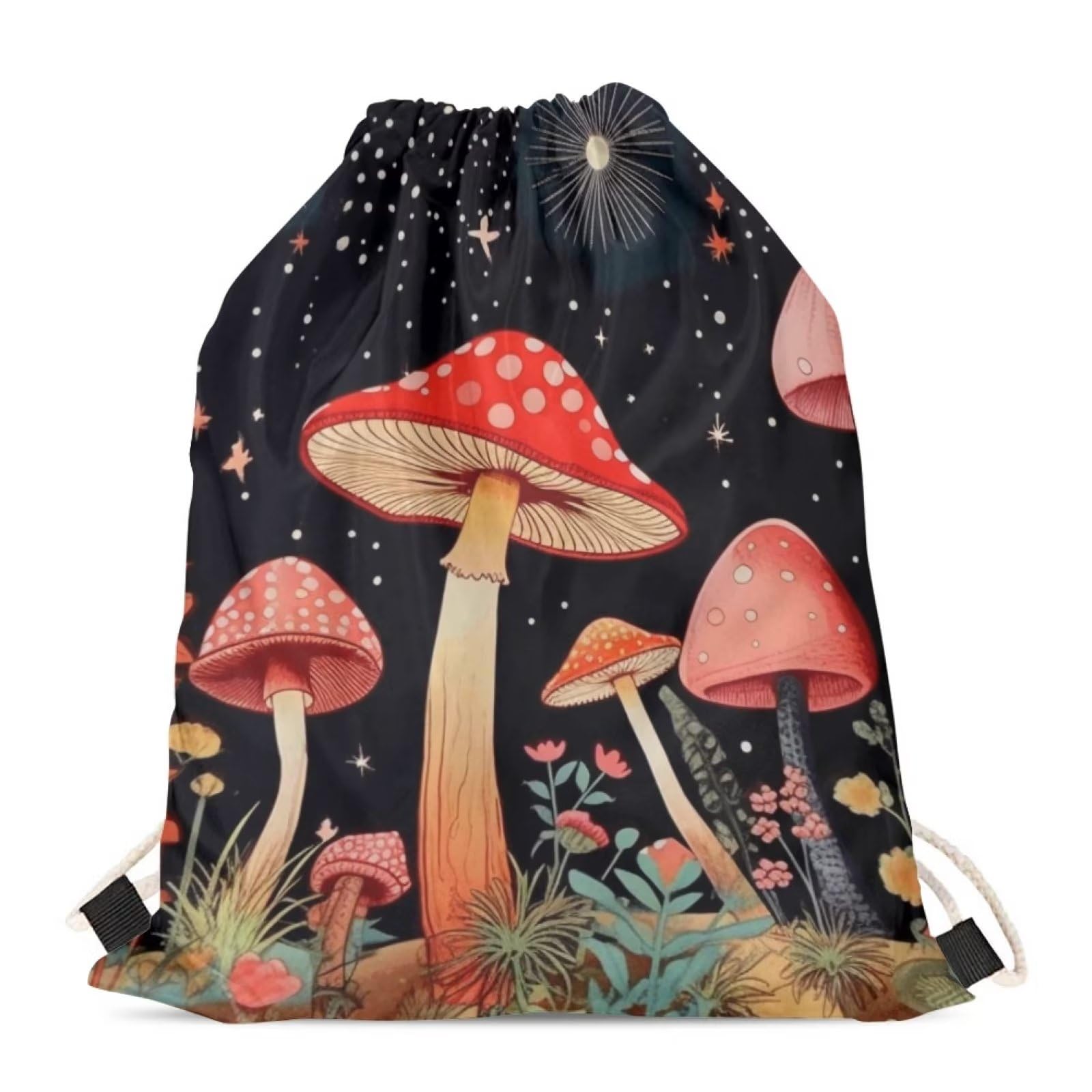 Showudesigns Mushroom Girls Drawstring Bag Galaxy Swimming String Backpack Travel Organizer Drawstring Bag Run Gymsack for Soccer Tennis PE Bags