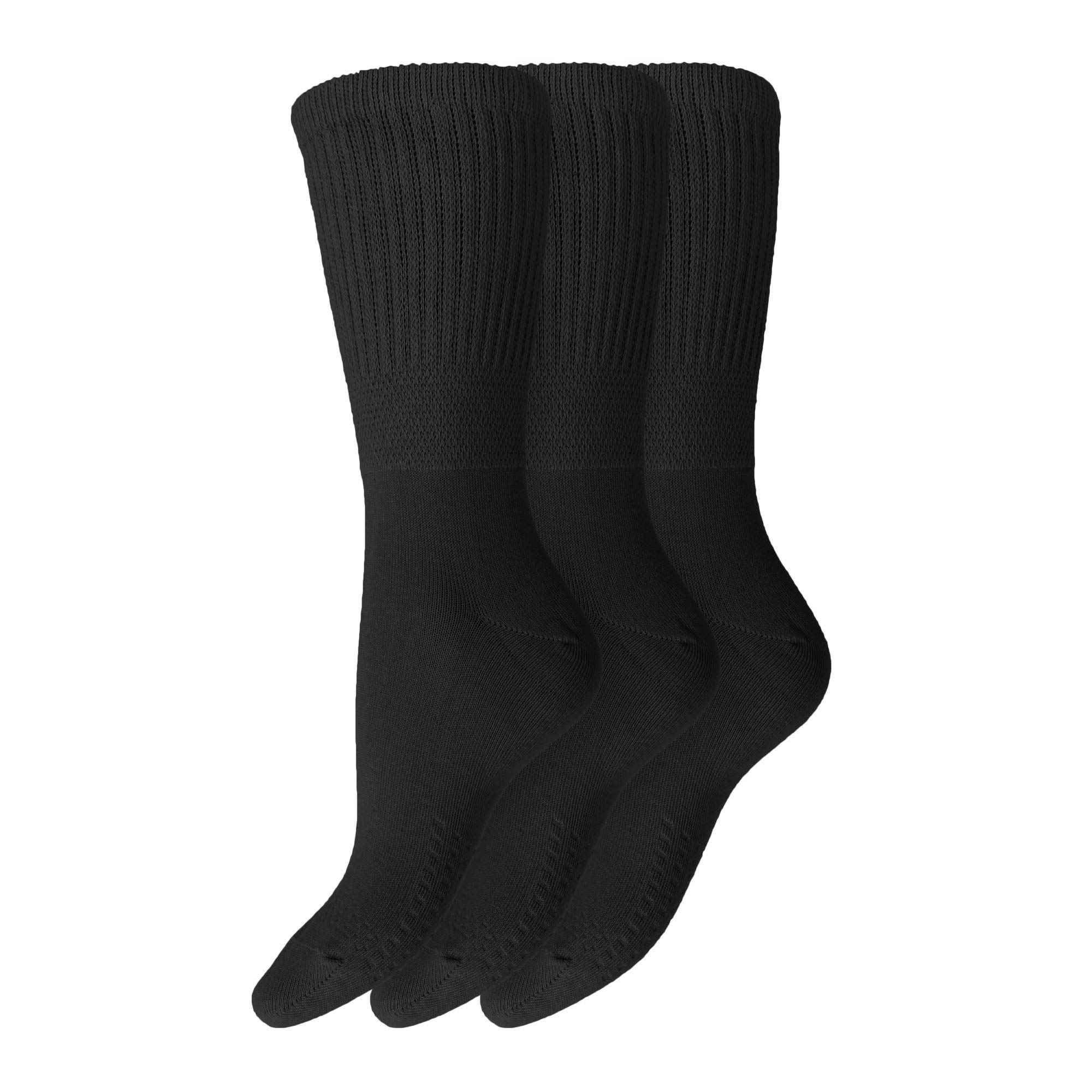 Ladies Non Elastic Diabetic Socks 4-8 Hand Linked Toe Seam 80% Cotton Soft Extra Wide Top Grip (Pack of 3) (4-8, Assorted) (Black)