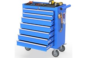 SGmory 7 Drawers Rolling Tool Chest, Organizer Portable Storage Tool Box with Wheels, Tool Chests & Cabinets for Garage, Workshop, Warehouse and Repair Shop (Blue)