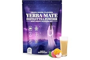 AQILUN Yerba Mate Instant Tea Powder, Yerba Mate Supplements With Prebiotics and Probiotics, Boost Energy,Focus and Gut Health Support-Peach Mango 0.72 lb(1bag)