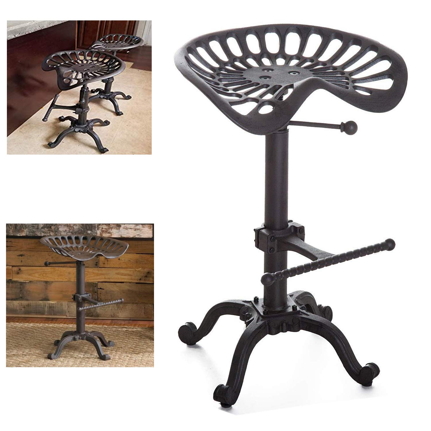 Topower Vintage Industrial Bar Stools,Cast Iron Tractor Stool,Adjustable Height,Swivel Seat Breakfast Chair Rust — image 1