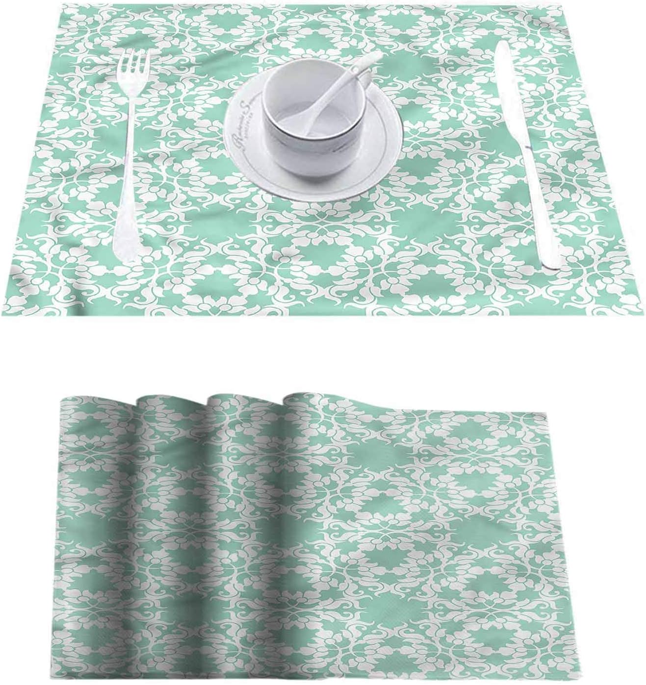 Indoor & Outdoor Square Placemat, Turquoise Ornate Da Flower, Heat