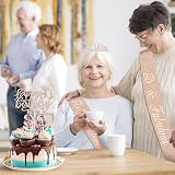 Amosking 80th Birthday Decorations for Women Tiara Sash Cake Topper Balloons view 5