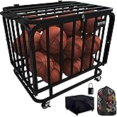NOXXA Ball Cart - Basketball Cart with Wheels, Ball Cage Garage Sports Equipment Organizer, Metal Rolling Multi Sports Ball Storage for Gym, Lockable Lid, Indoor and Outdoor.