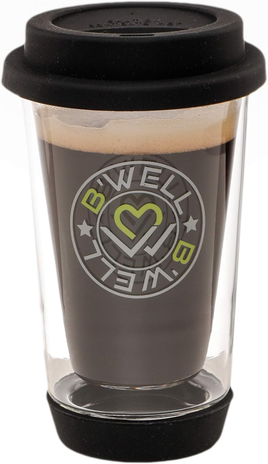 B'WELL Glass Cups Coffee Travel Mug Reusable Coffee Cup Glass