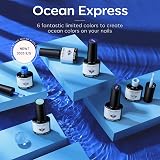 Modelones Gel Nail Polish Set 6 Colors Ocean Blue Sky Navy Glitter Veil view 2