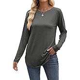 Micticsi Womens Curved Hem Long Sleeve Shirts Tunic Tops Basic Casual Tees 2024 Charcoal XX-Large