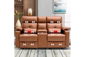 Consofa Power Recliner Loveseat, 68'' Reclining Loveseat with Console, Recliner Loveseat with Heat and Massage, Double Recliner Loveseat with Cup Holders, Lumbar Support for Living Room