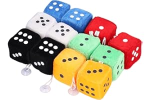 Hanging Fuzzy Dice Set, 12 Pack Plush Dice with Dots, Car Dice for Mirror