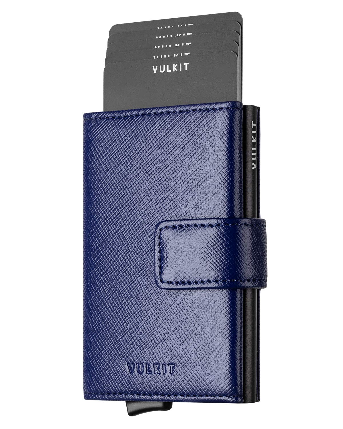 VULKIT Credit Card Holder RFID Blocking Pop Up Leather Slim Mens Women Wallet with Banknote Pockets & Magnetic Closure