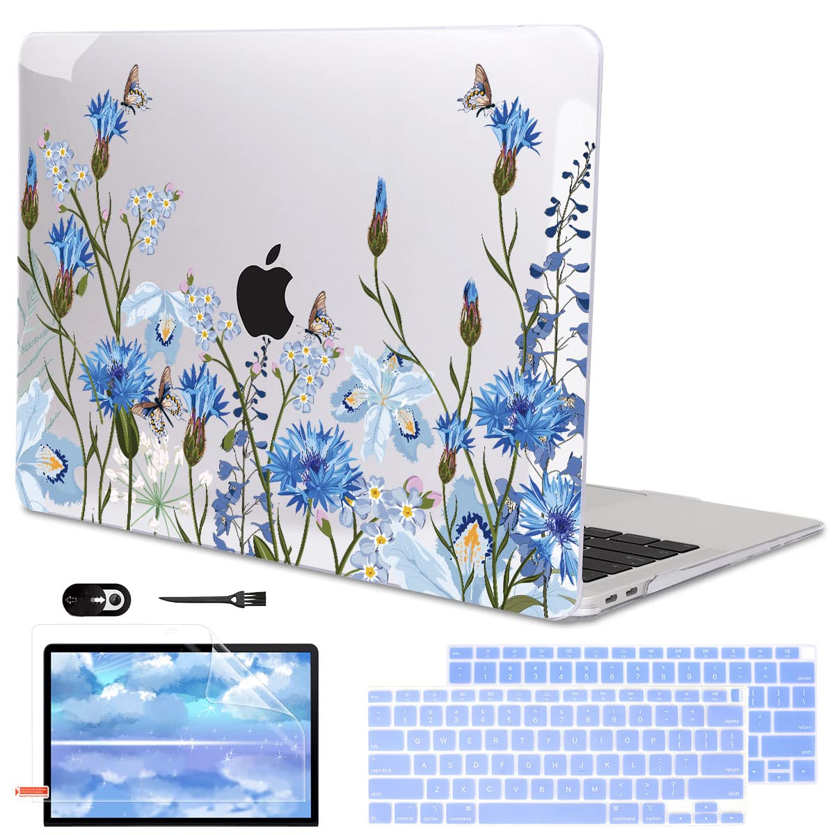Photo 1 of LCMOCICO Compatible with MacBook Air 13 Inch Case 2018 2019 2020 2021 Release A2337 M1 A1932 A2179 Touch ID, Plastic Hard Case Keyboard Cover Screen Protector for Mac Air 13 M1, Tropical Blue Flowers