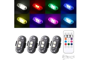 FULULUER 4PCS Wireless LED Strobe Lights for Car with Remote Control, Interior Car Lights,Luces Led para Carro, 8 Colors USB Charge IP65 Waterproof for Car LED Lights Interior/Motorcycle/Bike