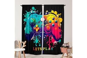 Yilinata Video Game Curtains for Kids Boys Girls Gamer Themed Teen Gaming Room Playroom Rod Pocket Drapes Home Living Room Bedroom Decor Durable Fabric 84 in X 84 in