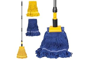Almcmy Commercial Mop, Heavy Duty Industrial Mop with 2 Replacement Heads, 57" Long Handle, Looped-End String Wet Mops for Fl