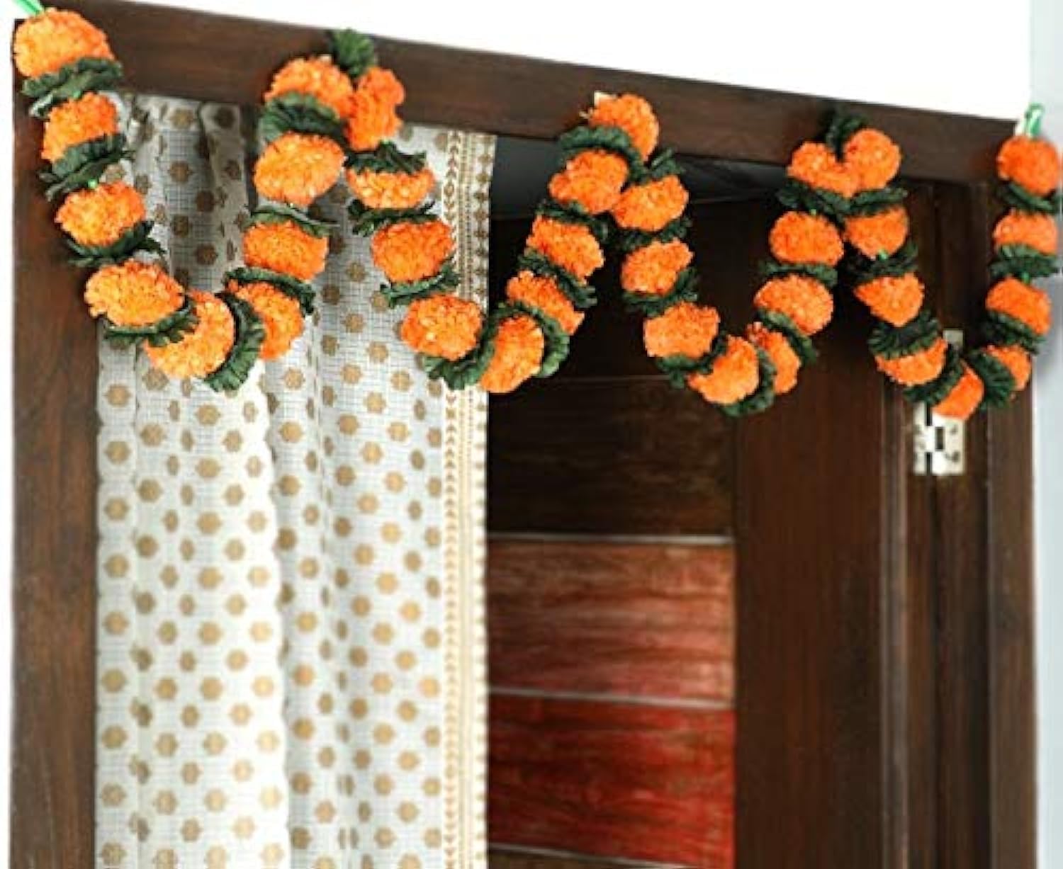 Itiha Orange Marigold Genda Floral Toran Door Hanging for Diwali, Puja, Satyanarayan, Housewarming, Auspicious Occasion -6 feet
