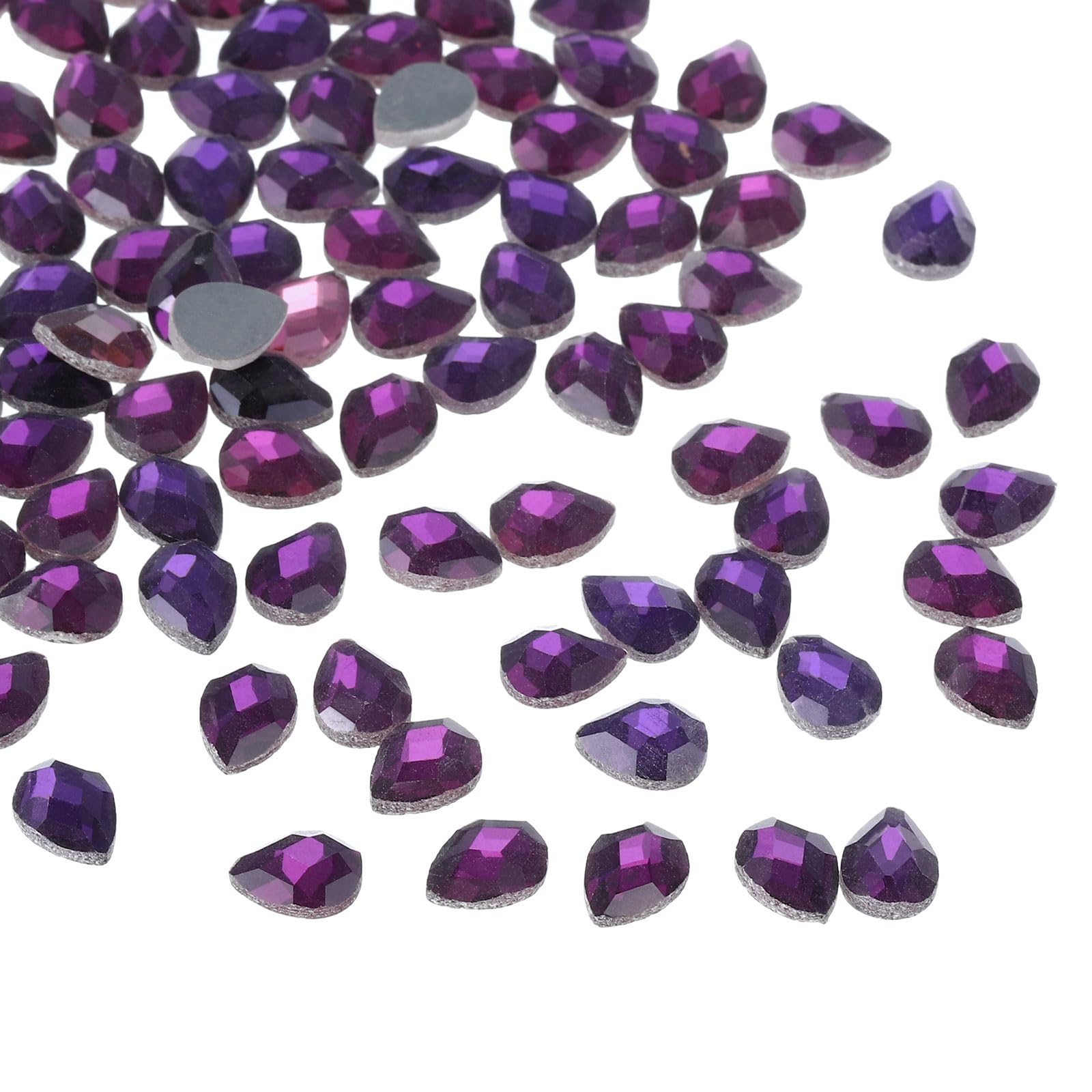 PATIKIL Acrylic Teardrop Gems, 100 Pcs 8x6mm Flat Back Teardrop Rhinestones Plastic Gems for Jewelry Making DIY Craft, Purple