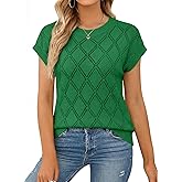 SHEWIN Womens Tops Crewneck Cable Knit Short Sleeve Sweater Loose Lightweight Blouses Dressy Casual Pullover Sweaters Top