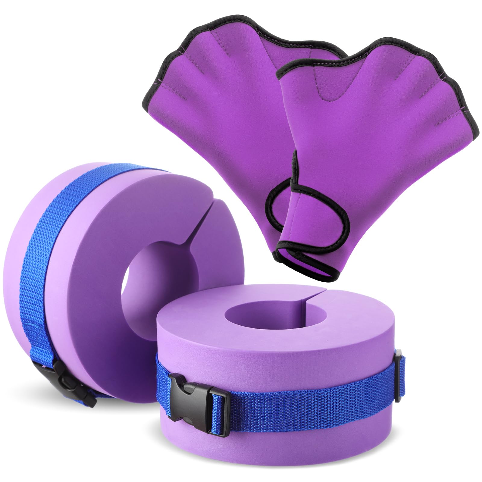 Photo 1 of Hungdao Water Aerobics Set for Aquatic Exercise 1 Pair Swimming Glove 2 Pcs Foam Swim Aquatic Cuffs Water Weights Pool Resistance Fitness Equipment for Adults Swimming Training Workouts(Purple)