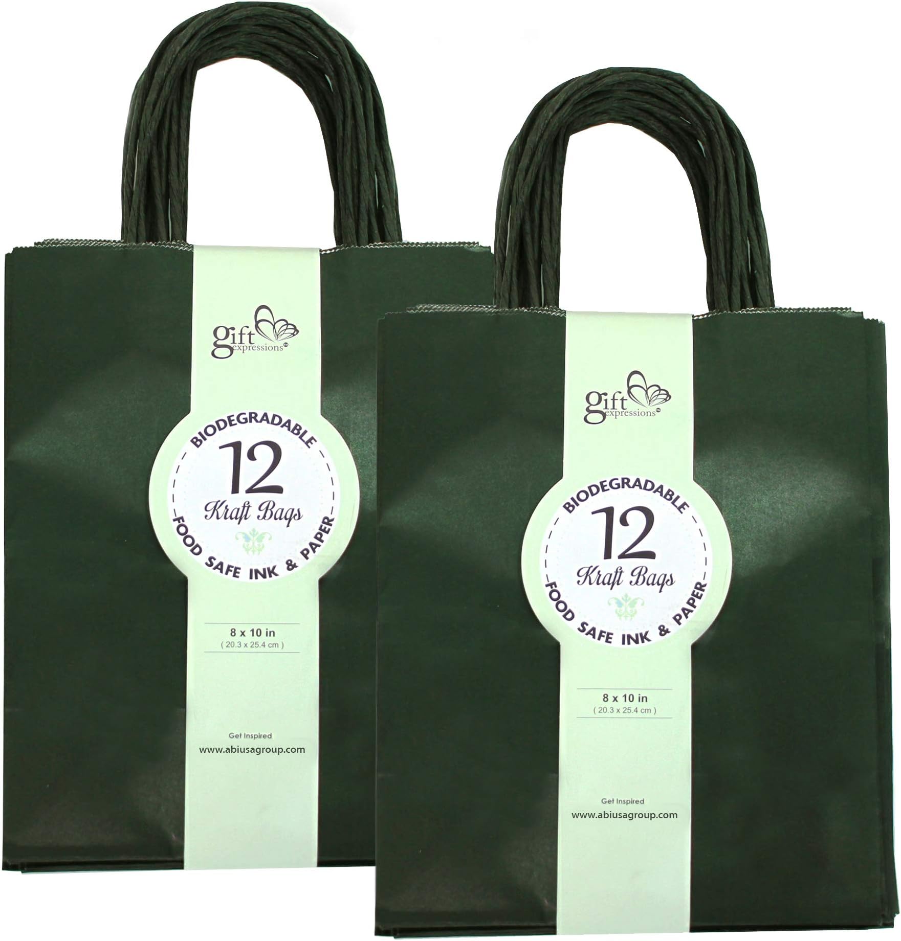 Gift Expressions 24CT Medium Evergreen Biodegradable, Food Safe Ink & Paper, Premium Quality Paper (Sturdy & Thicker), Kraft Bag with Colored Sturdy Handles (Medium,Evergreen)