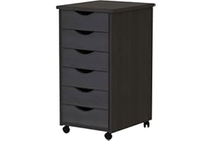 ADEPTUS Jela Original Roll Cart, Solid Wood, 6 Drawer Narrow Drawers Roll Carts (Black)