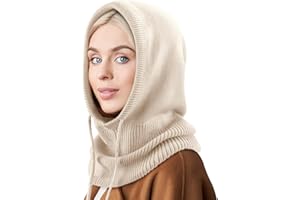 DRESHOW Winter Hats for Women Balaclava Knit Beanie with Adjustable Drawstring Warm Hooded Scarf Skull Cap