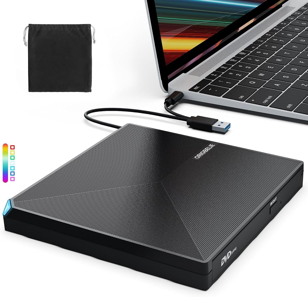 ORIGBELIE USB 3.0 Type C CD DVD RW Drive Portable Burner Reader Writer for