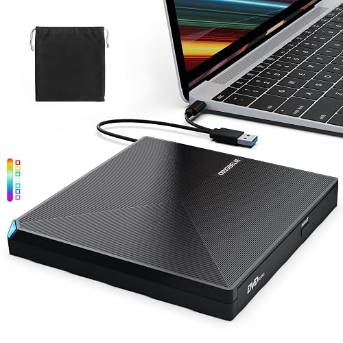 ORIGBELIE External CD DVD Drive, Portable USB C & A USB 3.0 CD/DVD +/-RW Player Burner Reader Writer Optical CD ROM Disc Drive for MacBook Laptop iMac Desktop PC Windows 11/10/8/7/XP Linux Mac OS