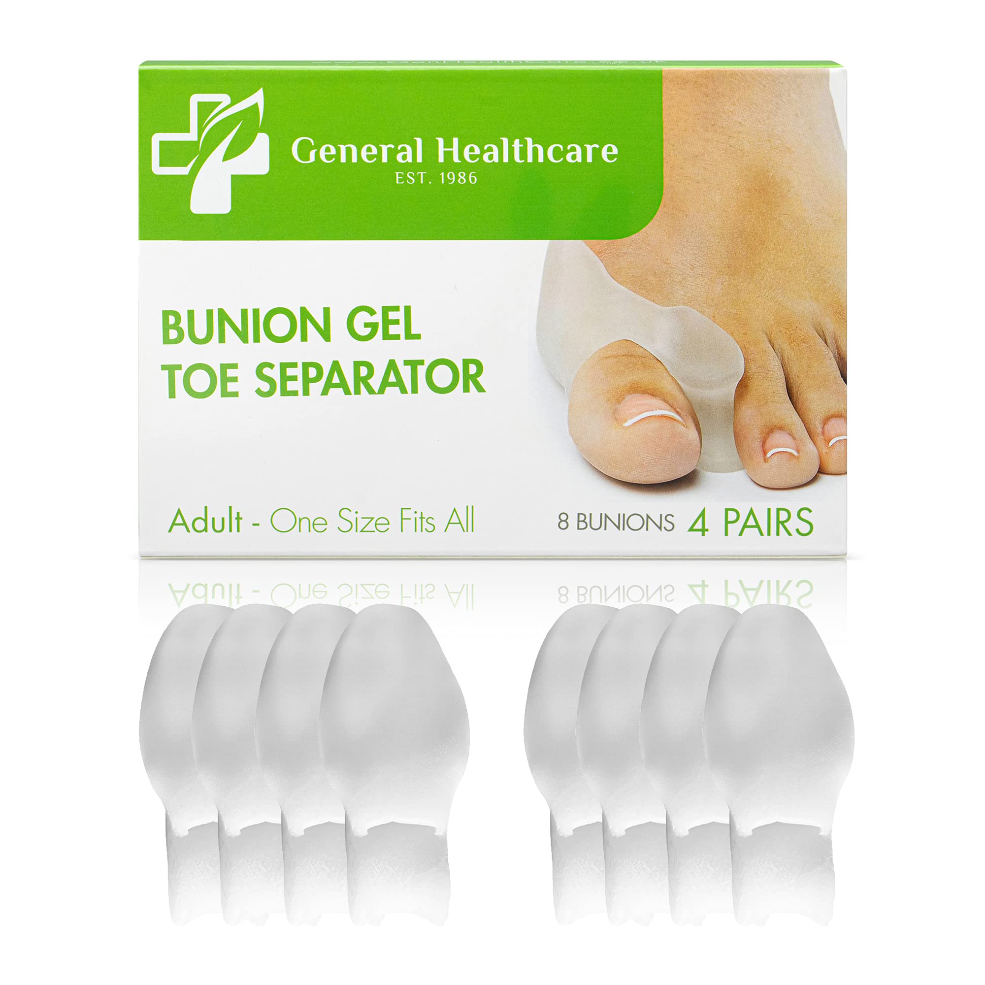 General Healthcare Bunion Gel Toe Corrector - Straightens Separates and protects (4 Pairs / 8 Bunions)
