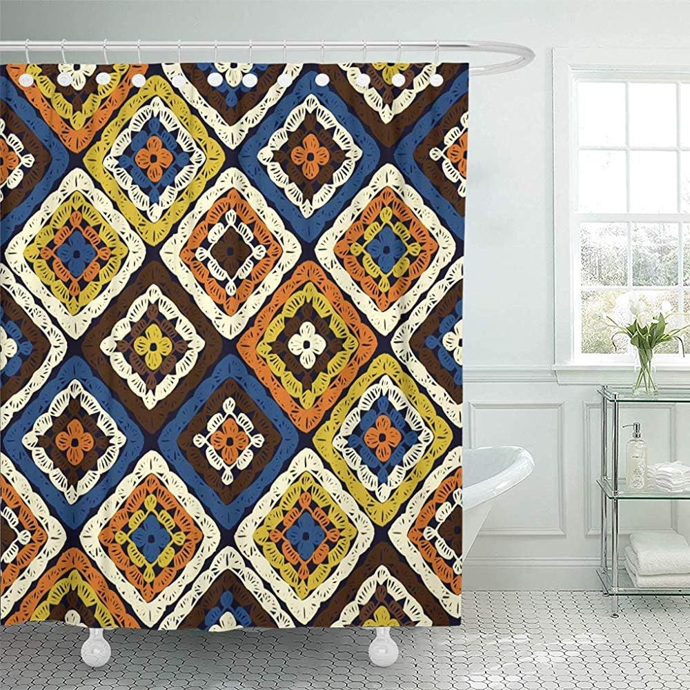 Shower Curtain Granny Squares Pattern and Ripples Afghan Crochet of Multicolored Shower Curtain Set