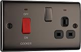 BG Electrical 45A Cooker Switch Socket Nexus Metal Black Nickel Double Pole LED