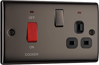 BG Electrical 45A Cooker Switch Socket Nexus Metal Black Nickel Double Pole LED