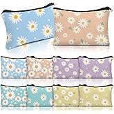 Kacctyen 10 Pcs Daisy Canvas Zipper Pouch Makeup Bags Bulk Theme Floral Cosmetic Bag Colorful Portable Mini Pouch for Women Teacher Mom Gift Travel Spring Toiletry Storage Organizer