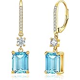 CiNily Rectangular-cut Drop Dangle Earrings for Women Hypoallergenic, Multi-color Cubic Zirconia Earrings Diamond Dangle Earrings Jewelry Gifts for Mothers Day 14K White Gold
