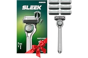 DORCO SLEEK 6 Blade Razor for Men with 7 Cartridges | Men's Cartridge Razors with Razor Handle and Smooth Shaving Blades | Men’s Razors with Multi-Flex Technology