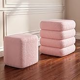 ABHENG 2-Piece Heavy-Duty Nesting Storage Ottoman Set, 440LBS Capacity Square Upholstered Vanity Stool with Lift-Top Storage for Living Room/Bedroom, Space-Saving Seating & Footrest, Pink UASND69P