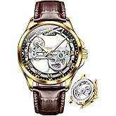 OLEVS Skeleton Watches for Men Automatic Self Winding Mechanical Luxury Dress Leather Waterproof Luminous Men Wrist Watch