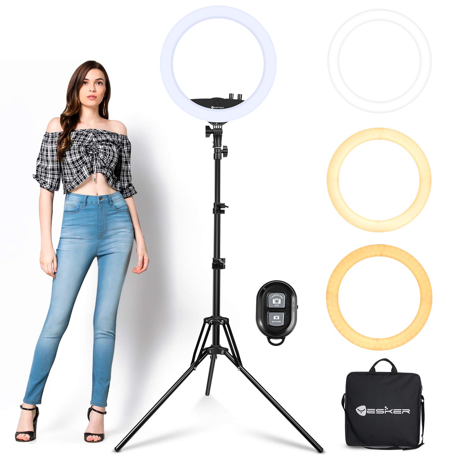 Ring Light with Tripod Stand, Yesker 14 Inch LED Ringlight Kit with Phone Holder Adjustable Color Temperature Circle Lighting, Led Photo Beauty Ring Lights for Camera for Vlog, Makeup, Video Shooting