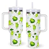momocici 40oz Frogs Tumbler with Handle Gifts for Women.Frog Lover Cups Tumbler Gifts for Women.40 oz Birthday Christmas Frog Cup Tumblers for Frogs Lover.