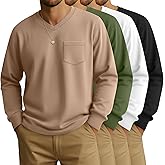 August Alley 4 Pack Men's Big and Tall Shirts with Pocket, Long Sleeve V Neck Tops Loose Fit Casual Stretchy Tee Shirts