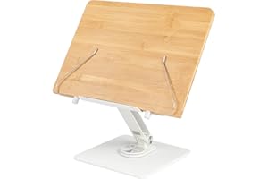 TIANSE Book Stand for Reading, Adjustable Holder with 360° Rotating Base & Page Clips Foldable Desktop Bookstand for Display 