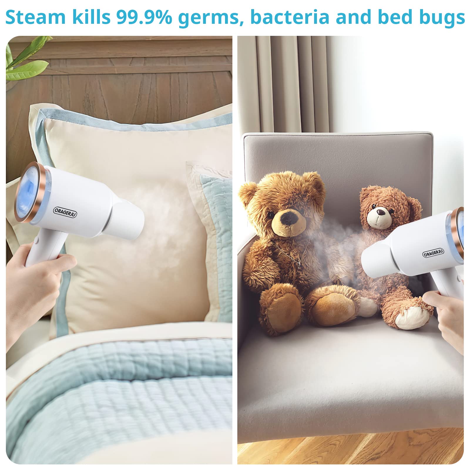 Portable Steamer for Clothes, Oragerju 2 in 1 Handheld Steamer and Iron, 15s Fast Heat-up, 2 Steam Modes, 1200w Auto Shut-Off Garment Steamer for Travel and Home, 170ML Detachable Water Tank (BG573)