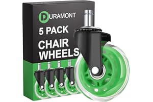 DURAMONT Office Chair Wheels - Set of 5 Rollerblade-Style Casters, Smooth & Quiet Rolling, Protects Hardwood Floors & Carpets, Universal Fit, Durable and Long-Lasting - Green