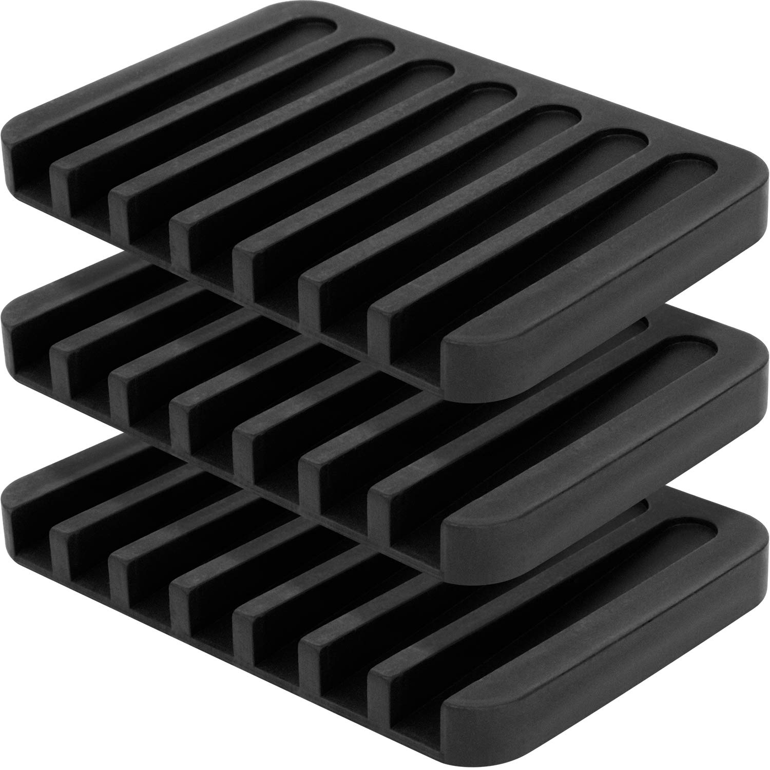 Anwenk 3Pack Rectangular Black Silicone Soap Dish for Shower/Bathroom/Kitchen/Counter Top, Keeps Soap Bars Dry Clean, Easy Cleaning