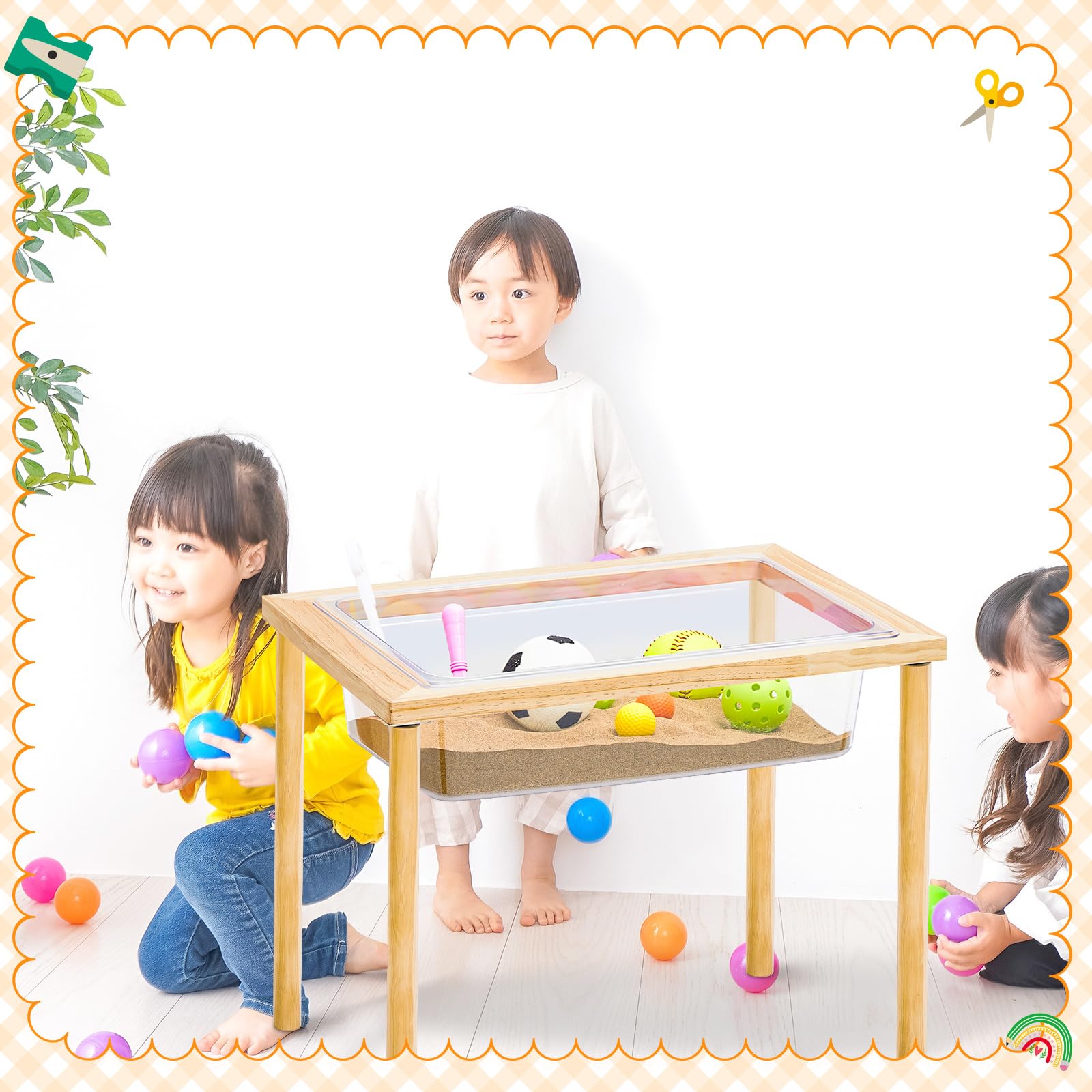 Uiifan 2 Sets Wood Sensory Sand Water Table 20 Inch High Kid Activity Table for Kids Toddlers Preschool Classroom Gift(Wood Color)
