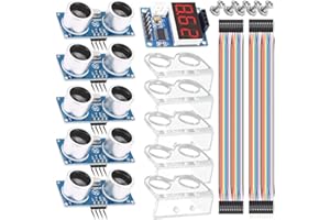 DKARDU 5 pcs HC-SR04 Ultrasonic Sensor Distance Module High Sensitivity Ultrasonic Module + Ultrasonic Sensor ranging Display Module with Mounting Bracket Dupont Cable Screw nut kit
