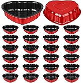 SiliFine 24 Pcs Valentine's Day Heart Shaped Cake Pans 5 Inch Carbon Steel Tin Non Stick Cake Mold Reusable Heart Baking Pan Baking Molds Bakeware Tray for Cupcake, Dishwasher Safe(Red)