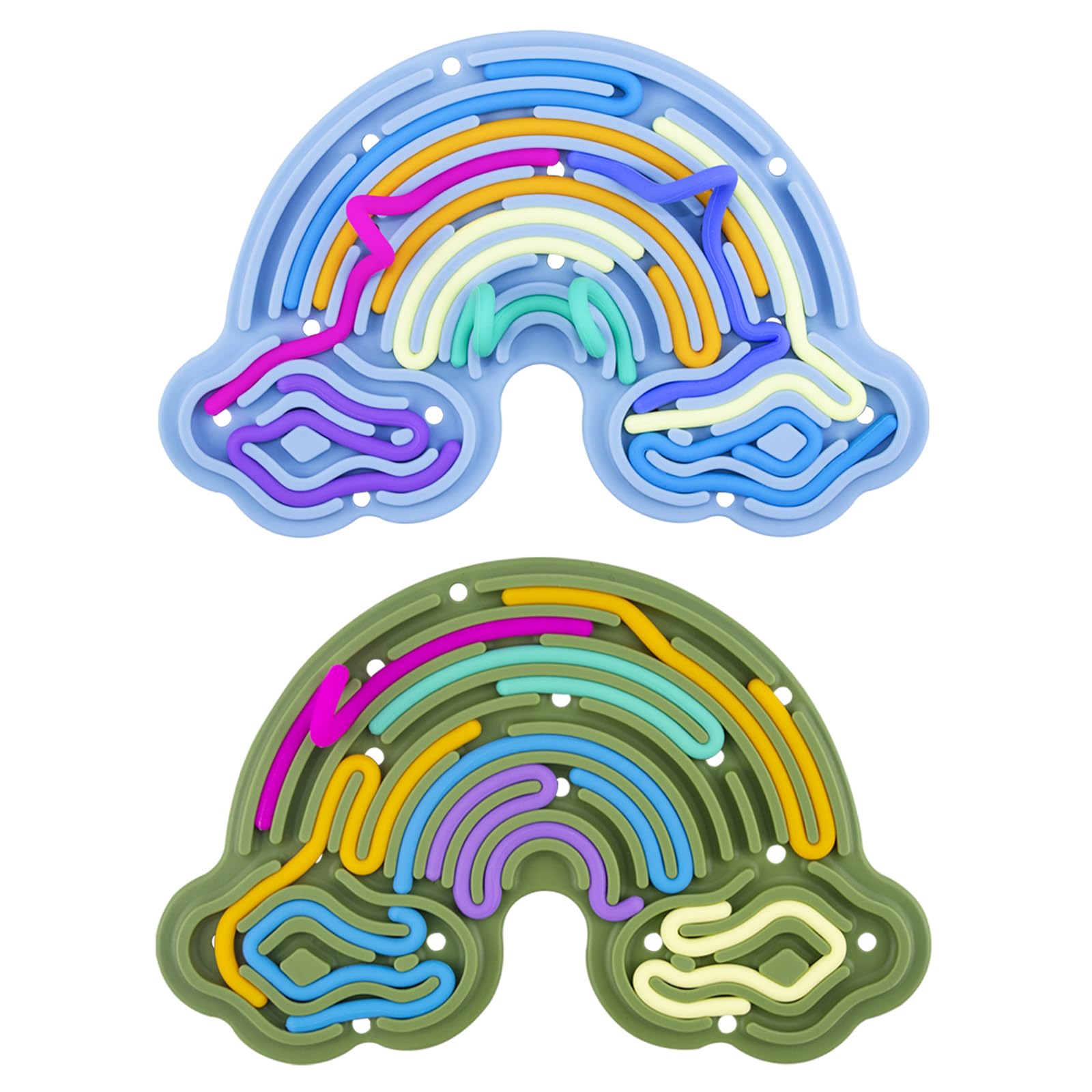 BMSQOFD 2 Pcs Sensory Activity Board Silicone Fidget Toy,Double Sided Rainbow Sensory Toys for Autism Stress, Anxiety,ADHD,Kids Toddler Boys Girls 3+Adults with Travel Bag 24 Strings (Green&Blue)