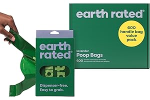 Earth Rated Dog Poop Bags with Easy-to-Tie Handles, Extra Wide Opening, Dispensing Boxes, Guaranteed Leakproof, Lavender, 600